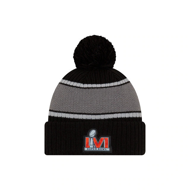 Los Angeles Rams New Era NFL Cuffed Pom Knit Hat Gray/Black Crown/Visor Team Color Logo Super Bowl LVI