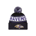 Baltimore Ravens New Era NFL Cuffed Pom Knit Black/Purple/White Team Color Logo