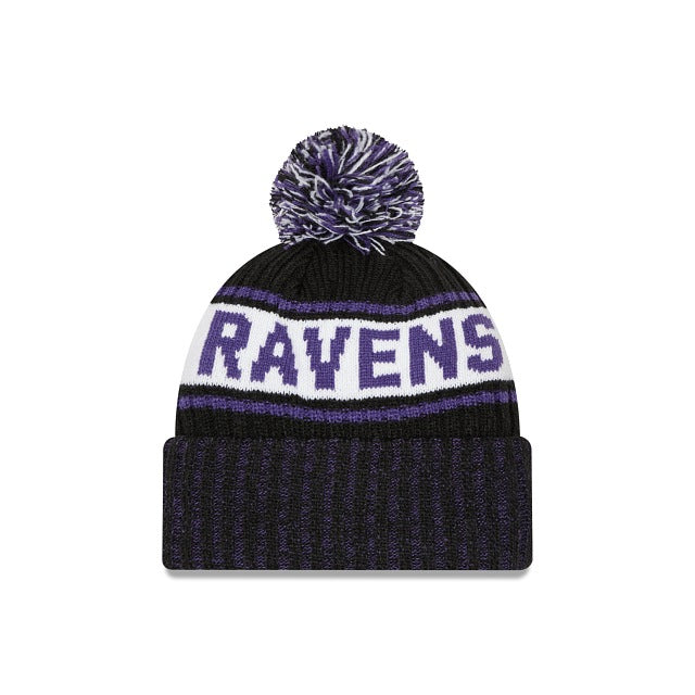 Baltimore Ravens New Era NFL Cuffed Pom Knit Black/Purple/White Team Color Logo