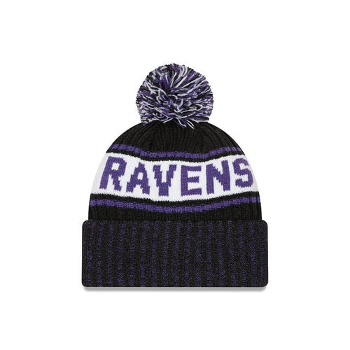 Baltimore Ravens New Era NFL Cuffed Pom Knit Black/Purple/White Team Color Logo