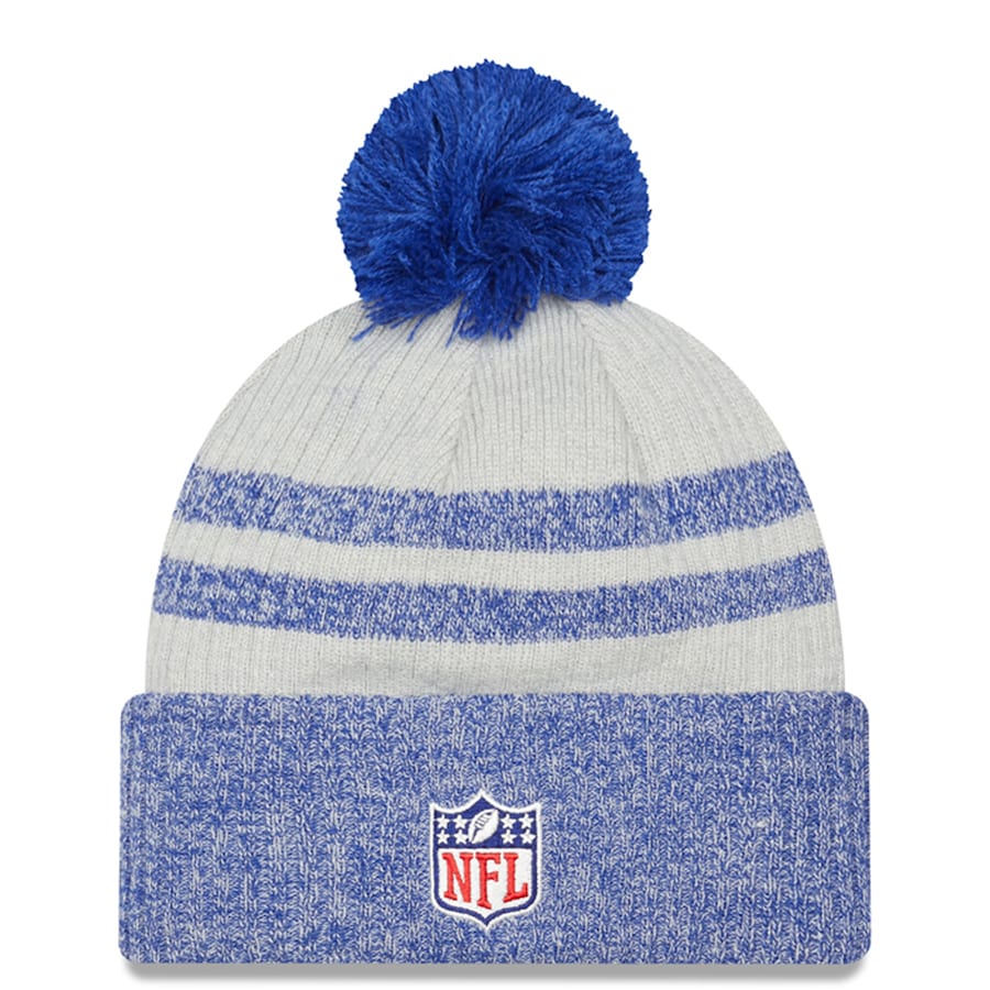 Los Angeles Chargers New Era NFL Cuffed Pom Knit Beanie Cream/Sky Blue Crown/Visor Team Color Logo (2022 Sideline)