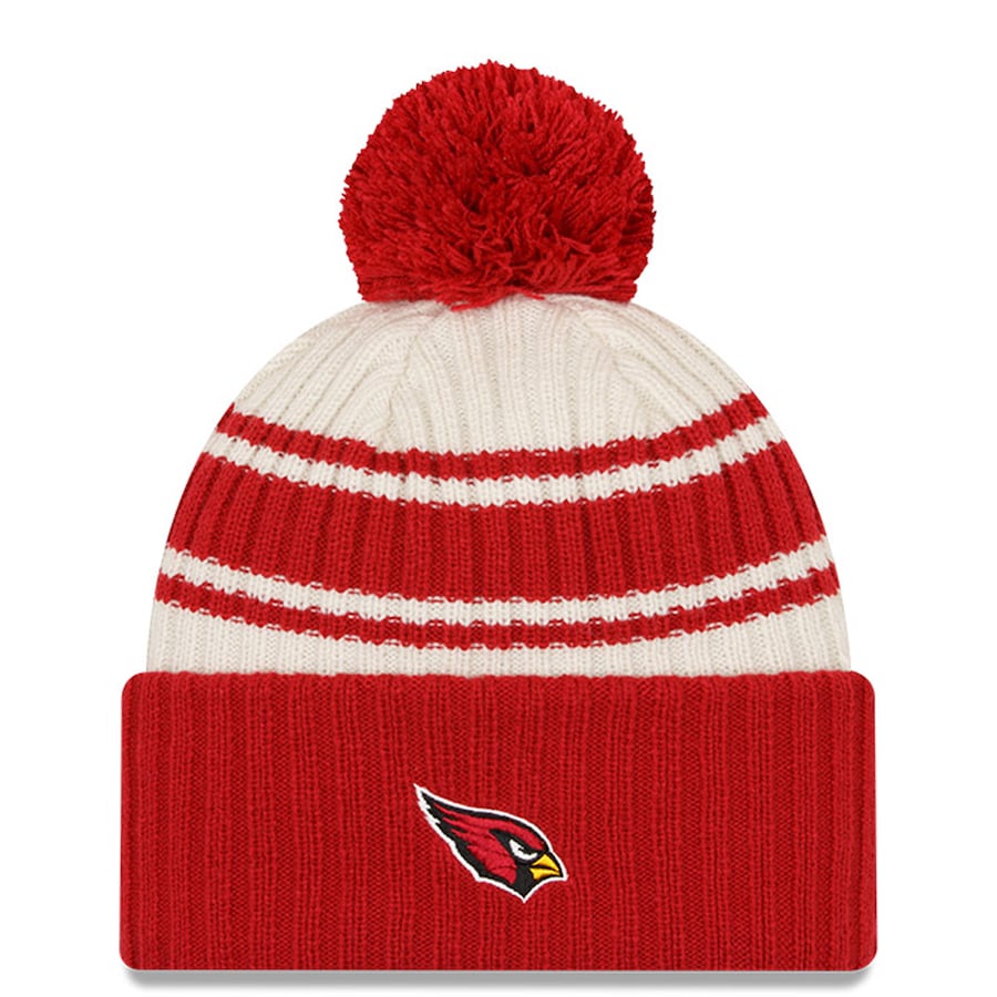 Arizona Cardinals New Era NFL Cuffed Pom Knit Beanie Hat Cream/Red Crown/Visor Team Color Logo (2022 Sideline)