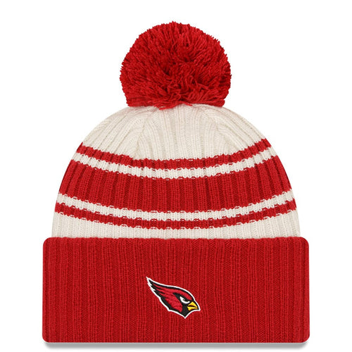 Arizona Cardinals New Era NFL Cuffed Pom Knit Beanie Hat Cream/Red Crown/Visor Team Color Logo (2022 Sideline)