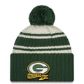 Green Bay Packers New Era NFL Cuffed Pom Knit Beanie Hat Cream/Green Crown/Visor Team Color Logo (2022 Sideline)