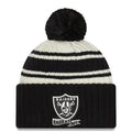 Las Vegas Raiders New Era Cuffed Pom Knit Beanie Hat Cream/Black Crown/Visor Team Color Logo (2022 Sideline)