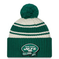 New York Jets New Era NFL Cuffed Pom Knit Beanie Hat Cream/Green Crown/Visor Team Color Logo (2022 Sideline)