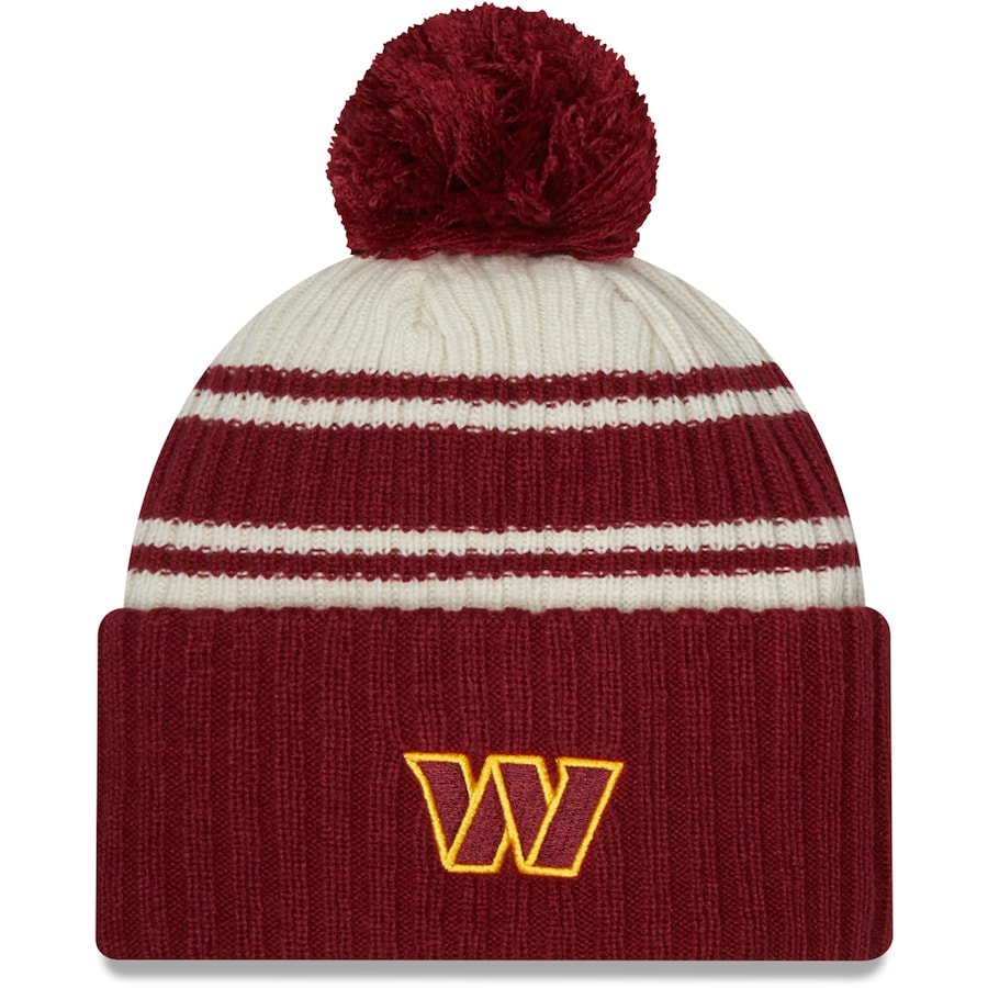 Washington Redskins New Era NFL Cuffed Pom Knit Beanie Hat Cream/Maroon Crown/Visor Team Color Logo (2022 Sideline)