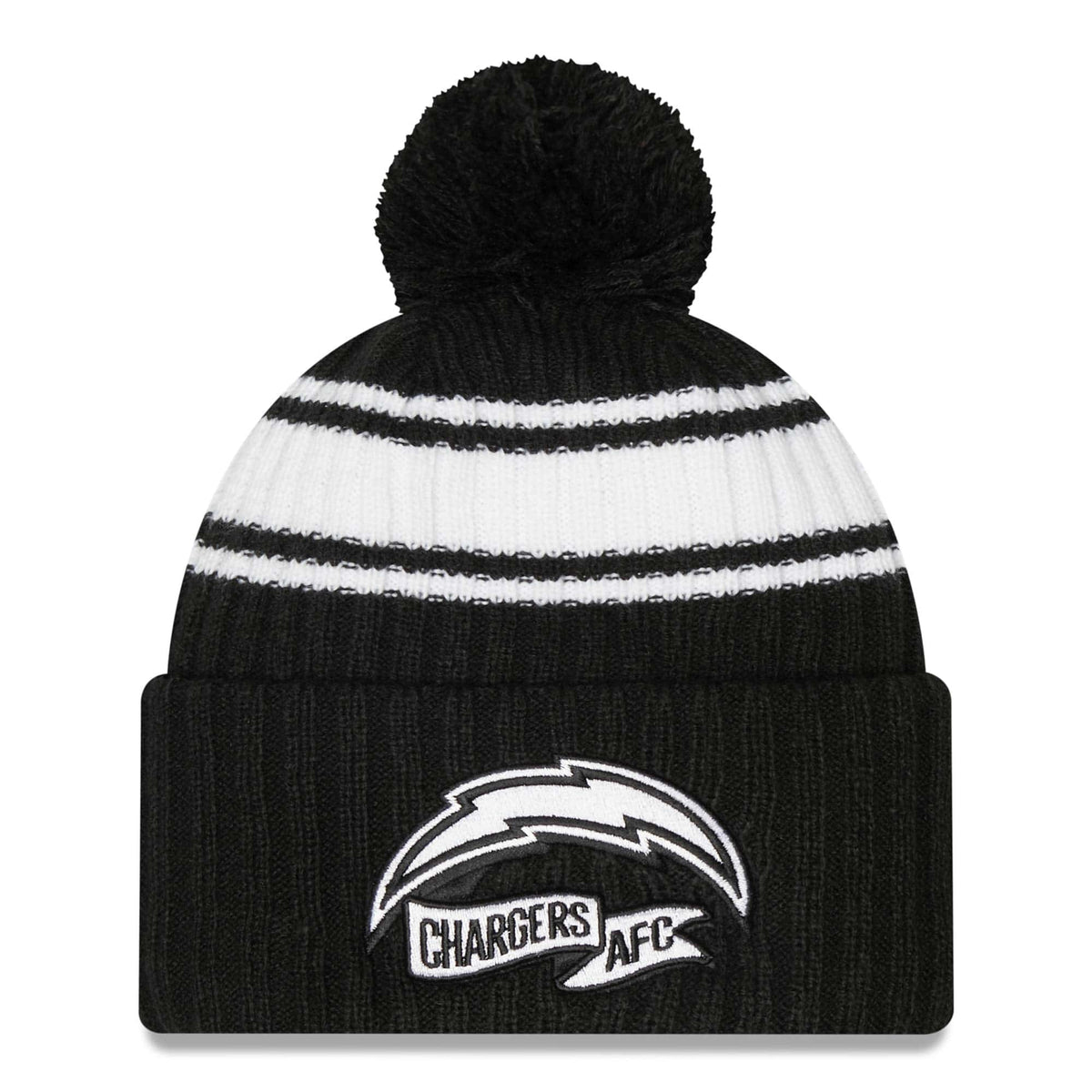 Los Angeles Chargers New Era NFL Cuffed Pom Knit Beanie Hat ream/Black Crown/Visor Team Color Logo (2022 Sideline)