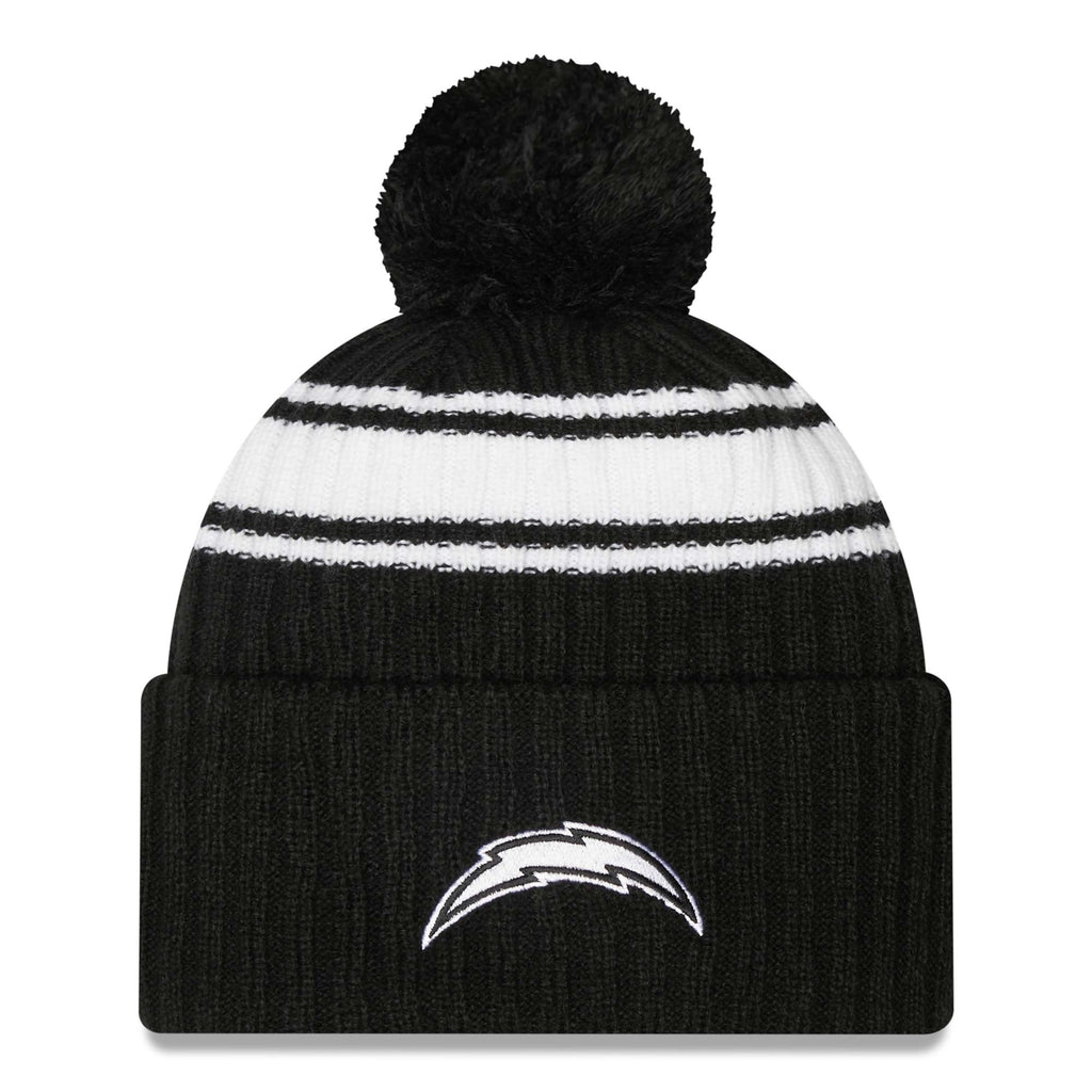 Los Angeles Chargers New Era NFL Cuffed Pom Knit Beanie Hat ream/Black Crown/Visor Team Color Logo (2022 Sideline)