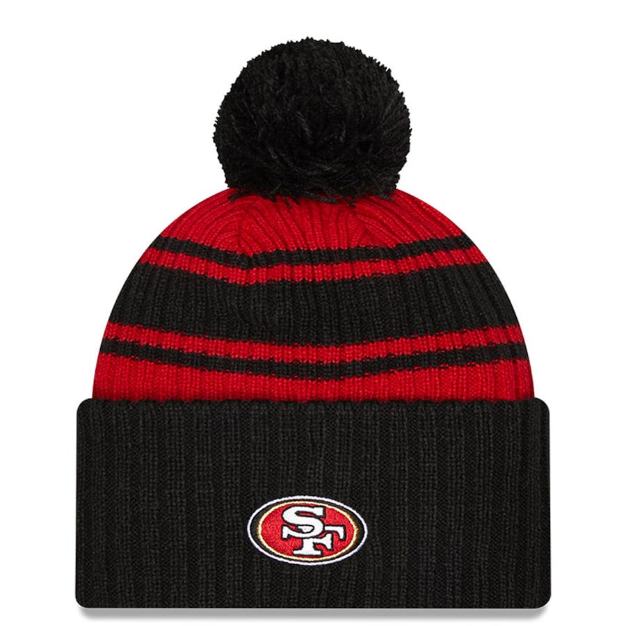 San Francisco 49ers New Era NFL Cuffed Pom Knit Beanie Hat Red/Black Crown/Visor Team Color Logo (2022 Sideline)