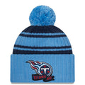 Tennessee Titans New Era NFL Cuffed Pom Knit Beanie Hat Navy Blue/Sky Blue Crown/Visor Team Color Logo (2022 Sideline)