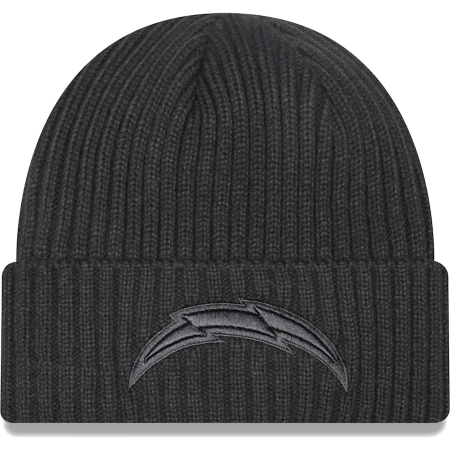 Los Angeles Chargers New Era NFL Cuffed Knit Beanie Hat Dark Gray Crown/Visor Dark Gray Logo