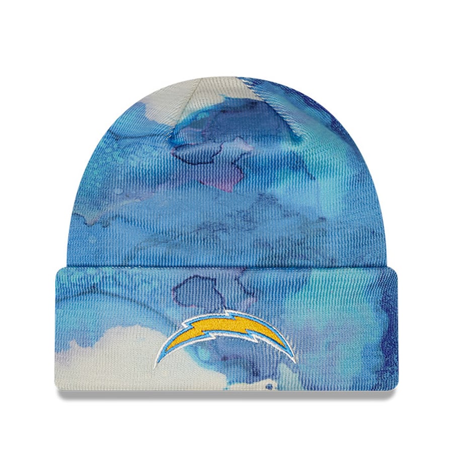 Los Angeles Chargers New Era NFL Cuffed Pom Knit Beanie Hat Sky Blue/White Ink Crown/Visor Team Color Logo (2022 Sideline)
