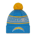 Los Angeles Chargers New Era NFL Cuffed Pom Knit Beanie Hat Sky Blue/White/Yellow Crown/Visor Team Color Logo (Repeat)