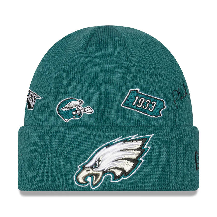 Philadelphia Eagles New Era NFL Cuffed Knit Beanie Hat Green Crown/Visor Team Color Logo (Identity)