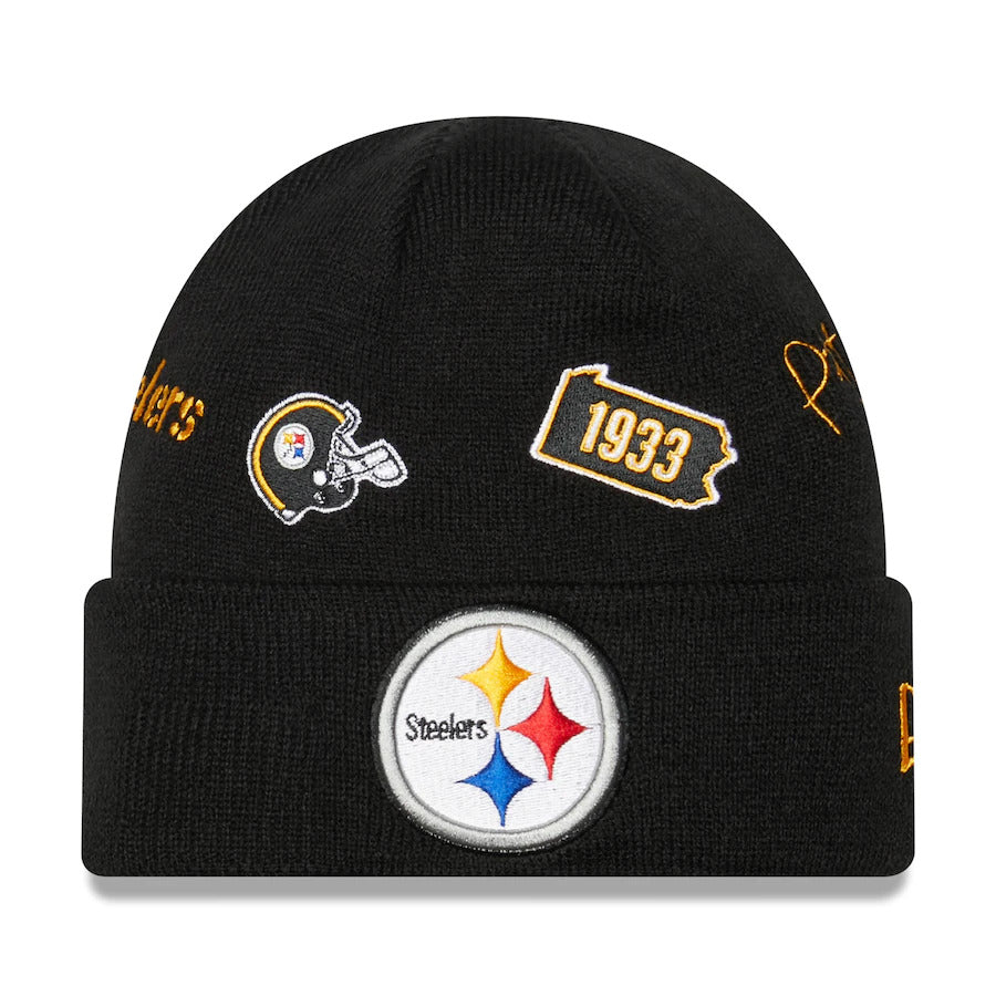 Pittsburgh Steelers New Era NFL Cuffed Knit Beanie Hat Black Crown/Visor Team Color Logo (Identity)