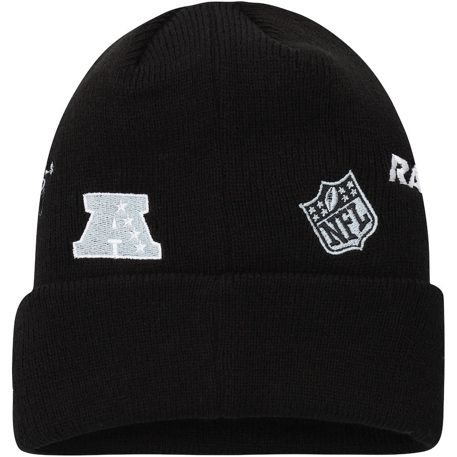 (Youth) Las Vegas Raiders New Era NFL Kid Cuffed Knit Beanie Hat Black Crown/Visor Team Color Logo (Identity)