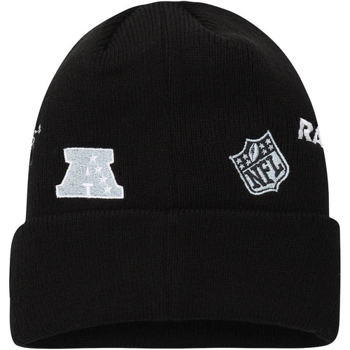 (Youth) Las Vegas Raiders New Era NFL Kid Cuffed Knit Beanie Hat Black Crown/Visor Team Color Logo (Identity)