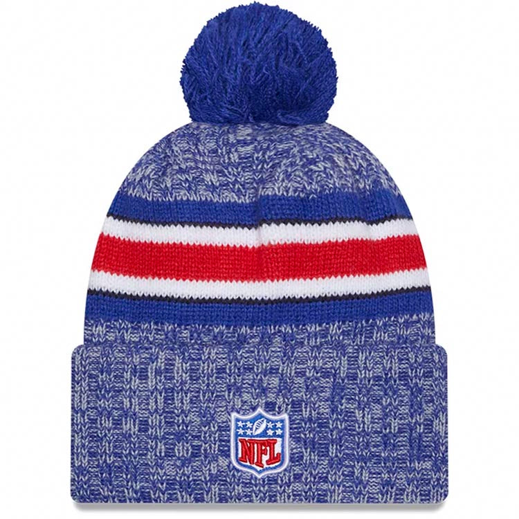 Buffalo Bills New Era NFL Cuffed Pom Knit Beanie Hat Royal Blue/Gray Crown/Visor Team Color Logo (2023 Sideline)