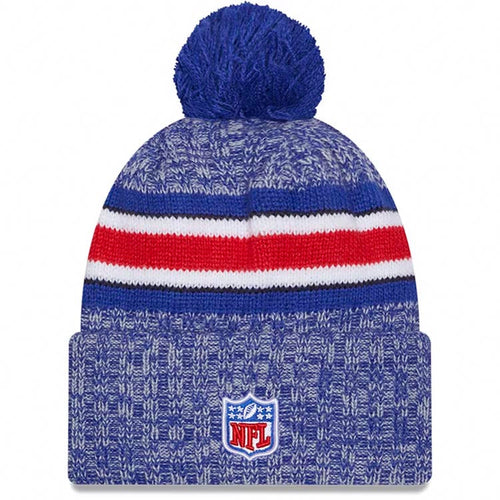 Buffalo Bills New Era NFL Cuffed Pom Knit Beanie Hat Royal Blue/Gray Crown/Visor Team Color Logo (2023 Sideline)