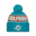 Miami Dolphins New Era NFL Cuffed Pom Beanie/Knit Hat Aqua/Orange Crown/Visor Team Color Logo (2024 Sideline)