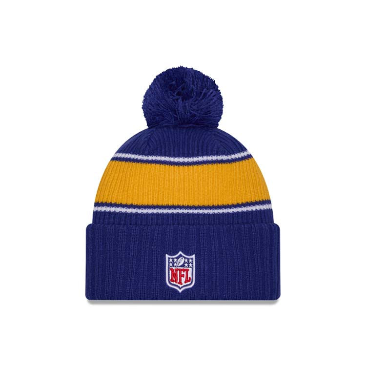 Los Angeles Chargers New Era NFL Cuffed Pom Knit Hat Royal Blue/Yellow Crown/Visor Team Color Logo (2024 Sideline)