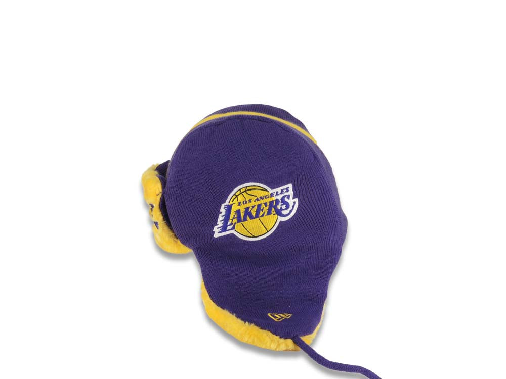 Los Angeles Lakers New Era NBA Helmet Head Trapper Knit Beanie Hat Yellow/Purple Crown/Visor Team Color Logo
