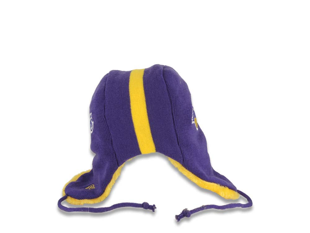 Los Angeles Lakers New Era NBA Helmet Head Trapper Knit Beanie Hat Yellow/Purple Crown/Visor Team Color Logo