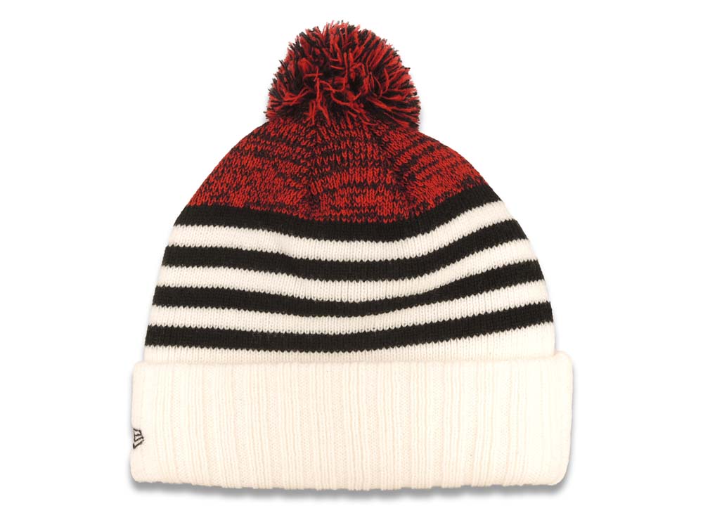 Chicago Bulls New Era NBA Cuffed Pom Beanie/Knit Hat Black/Red/White Crown/Visor Team Color Logo (Snow Fall)