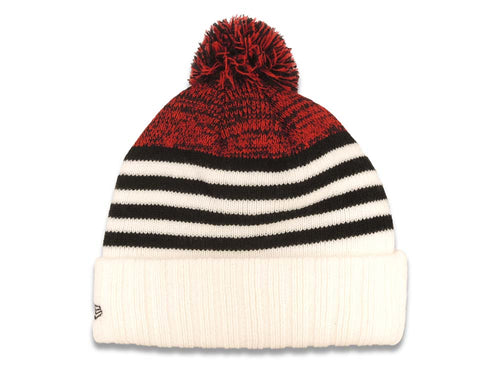 Chicago Bulls New Era NBA Cuffed Pom Beanie/Knit Hat Black/Red/White Crown/Visor Team Color Logo (Snow Fall)