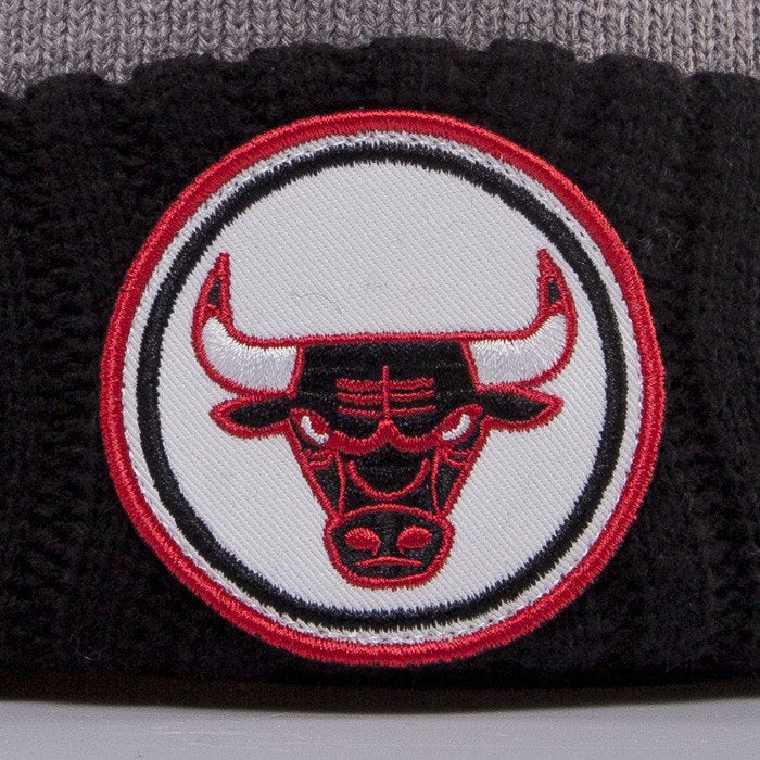 Chicago Bulls Mitchell & Ness NBA Pom Knit Beanie Hat Red/Gray/Black Crown/Visor Team Color Logo