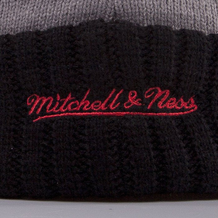 Chicago Bulls Mitchell & Ness NBA Pom Knit Beanie Hat Red/Gray/Black Crown/Visor Team Color Logo