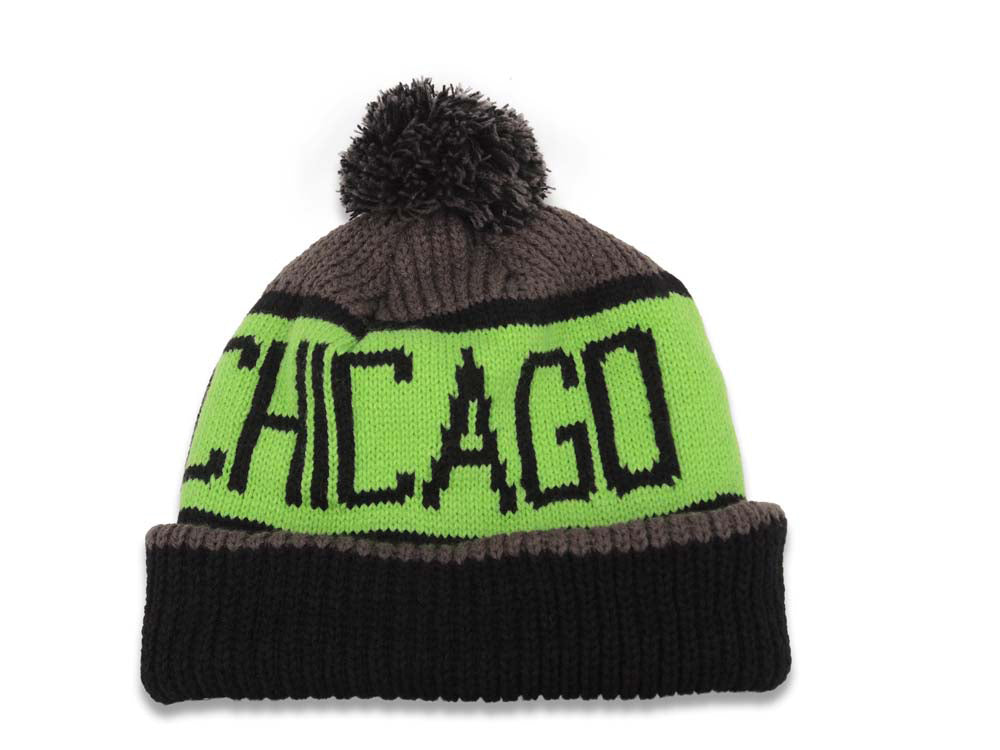 Chicago Bulls '47 Brand NBA PomCalgary Knit Beanie Dark Gray/Neon Green Crown/Visor Team Color Logo