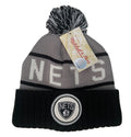 Brooklyn Nets Mitchell & Ness NBA Pom Knit Beanie Gray/Black Crown/Visor Team Color Logo (High 5)