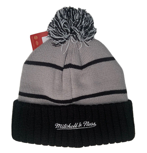 Brooklyn Nets Mitchell & Ness NBA Pom Knit Beanie Gray/Black Crown/Visor Team Color Logo (High 5)