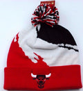 Chicago Bulls Mitchell & Ness NBA Pom Knit Beanie Black/White/Red Crown/Visor Team Color Logo (Paintbrush)