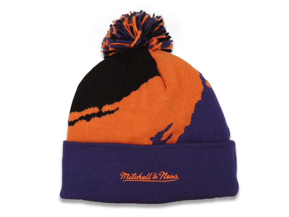 Phoenix Suns Mitchell & Ness NBA Pom Paint Knit Beanie Hat Black/Orange/Purple Crown/Visor Team Color Logo
