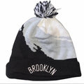 Brooklyn Nets NBA Pom Knit Beanie White/Gray/Black Crown/Visor White Logo (Current Paintbrush)