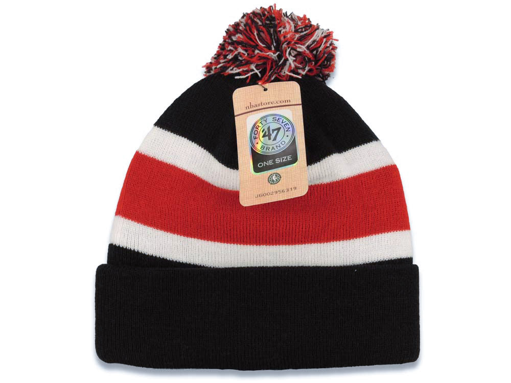 Chicago Bulls '47 Brand NBA Pom Break Away Knit Beanie Black/White/Red Crown/Visor Team Color Logo