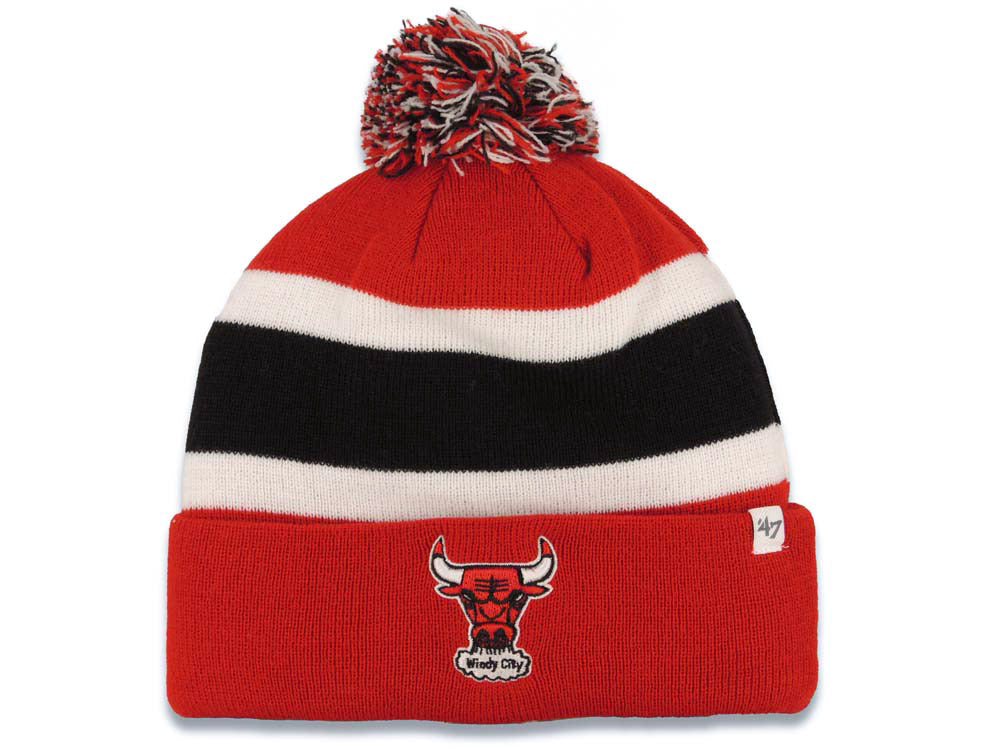 Chicago Bulls '47 Brand NBA Bream Away Pom Knit Beanie Red/White/Black Crown/Visor Team Color Logo