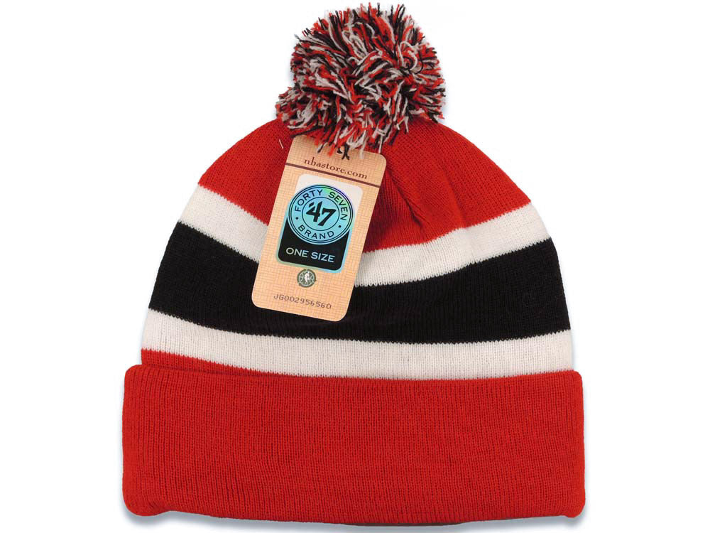 Chicago Bulls '47 Brand NBA Bream Away Pom Knit Beanie Red/White/Black Crown/Visor Team Color Logo