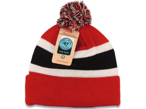 Chicago Bulls '47 Brand NBA Bream Away Pom Knit Beanie Red/White/Black Crown/Visor Team Color Logo
