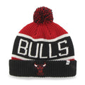 Chicago Bulls '47 Brand NBA Pom Knit Beanie Red/Black Crown/Visor Team Color Logo (Calgary Knit)