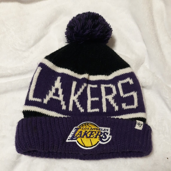 Los Angeles Lakers '47 NBA Pom Knit Beanie Black/Purple Crown/Visor Team Color Logo (Calgary)