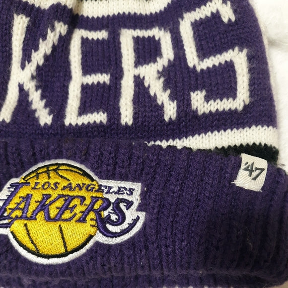 Los Angeles Lakers '47 NBA Pom Knit Beanie Black/Purple Crown/Visor Team Color Logo (Calgary)