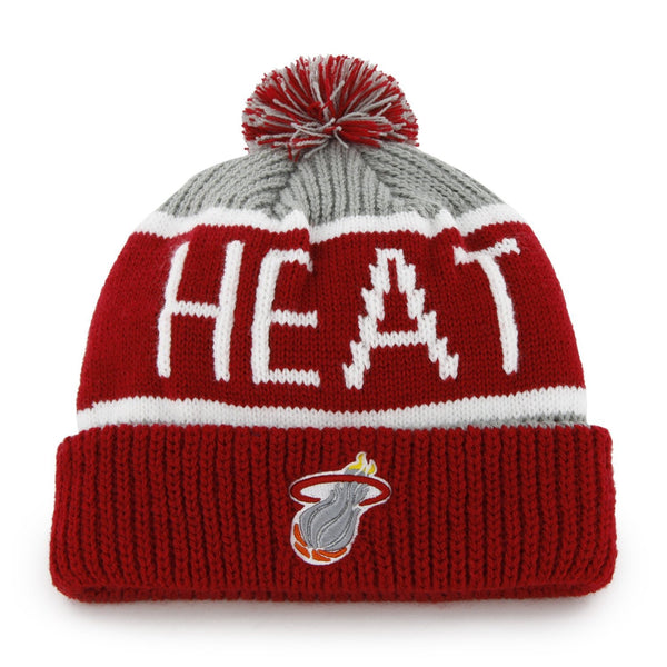 Miami Heat '47 Brand NBA Pom Knit Beanie Gray/Red Crown/Visor Team Color Logo (Calgary)