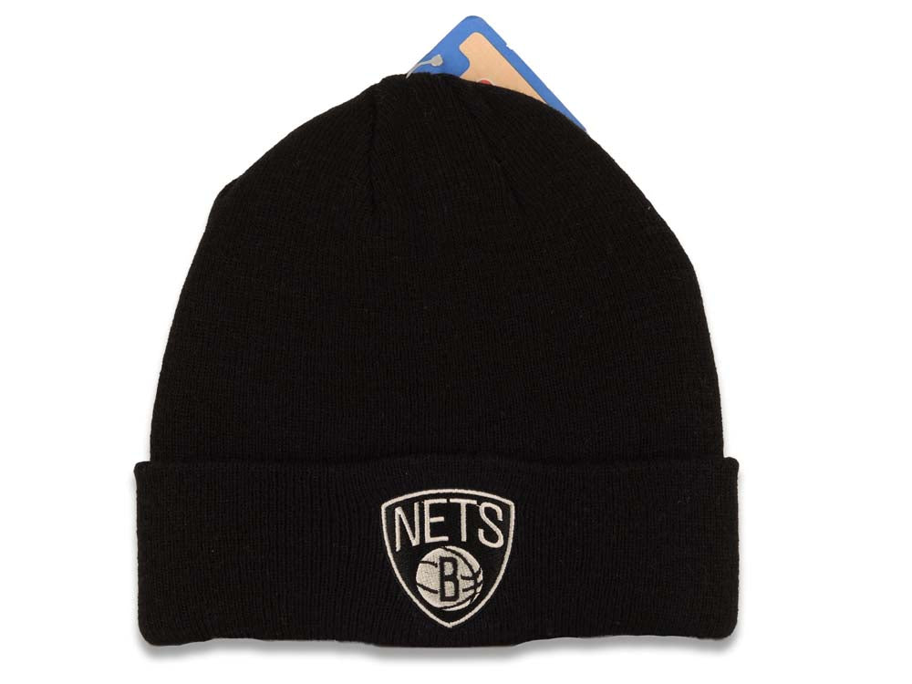 Brookyn Nets NBA Basic Cuffed Beanie/Knit Black Crown/Visor Team Color Logo