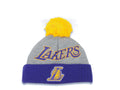 (Toddler) Los Angeles Lakers Adidas NBA Kid Pom Knit/Beanie Gray/Yellow/Purple Crown/Visor Team Color Logo