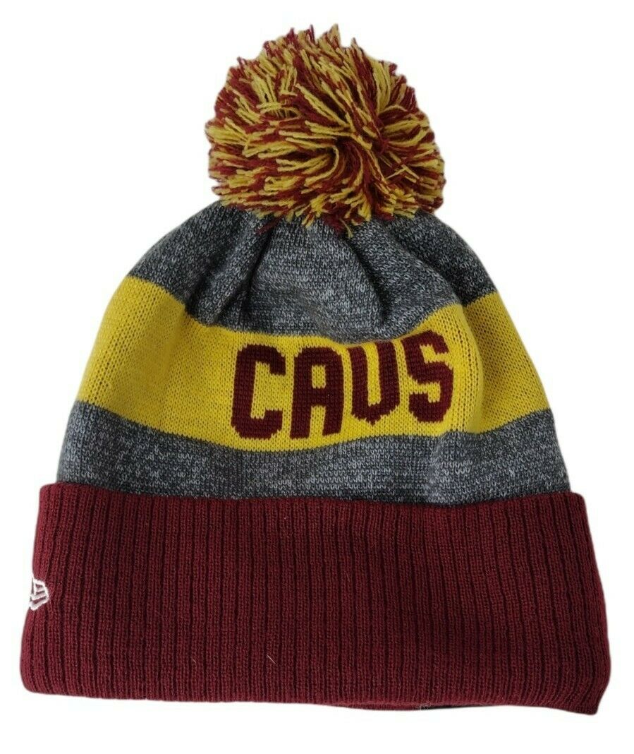 Cleveland Cavaliers New Era NBA Cuffed Pom Knit Beanie Gray/Cardinal Crown/Cuff Team Color Logo