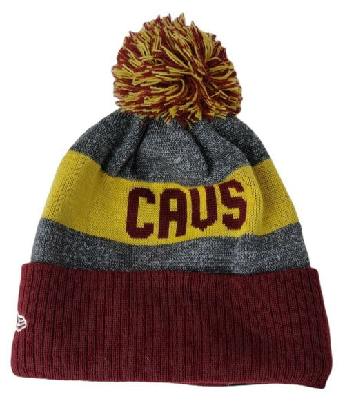 Cleveland Cavaliers New Era NBA Cuffed Pom Knit Beanie Gray/Cardinal Crown/Cuff Team Color Logo